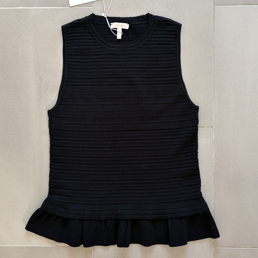 Rebecca Taylor Black Ribbed Sleeveless Tank with Peplum Hem NWT